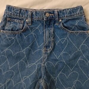 GIRLS OLD NAVY JEANS SIZE 10 HEARTS HIGH RISE SLOUCHY STRAIGHT FIT COTTON